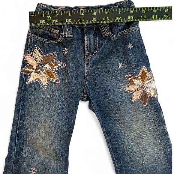 BABY GAP Girls 2t Fair Isle EMBROIDERED Denim Toddler Nordic Winter star Pants - Picture 8 of 9